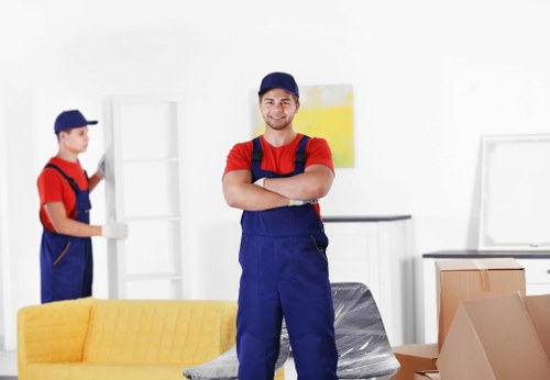 Flat removal team preparing a move in a Highbury apartment building