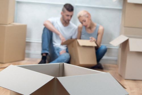 Packed boxes and furniture prepared for a relocation service