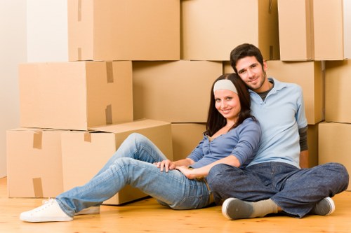 A smooth moving day scene in Highbury with organized boxes and furniture